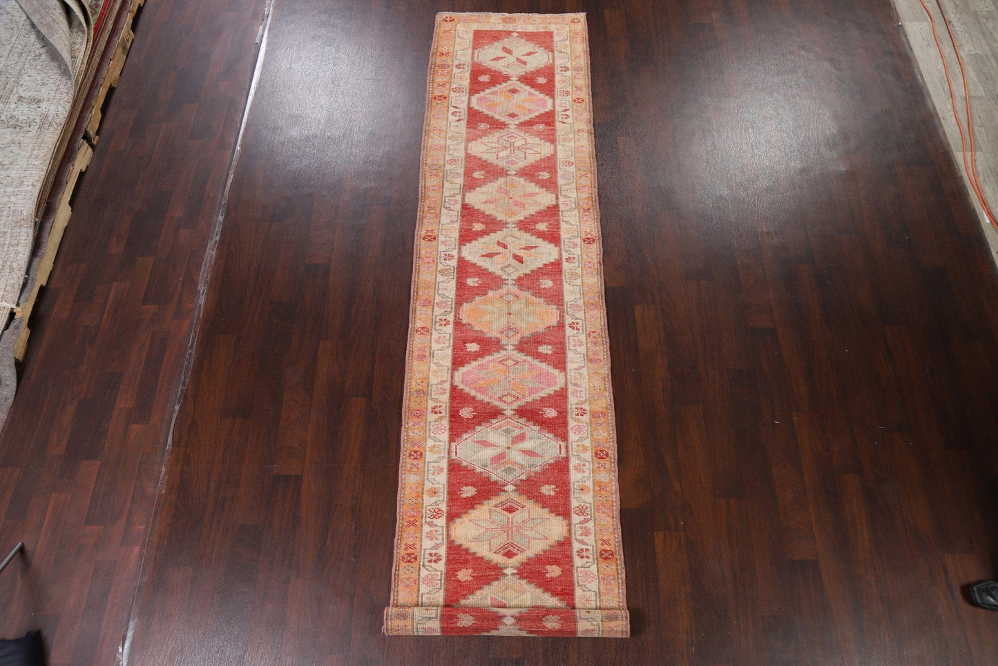 Geometric Red Anatolian Oriental Runner Rug 3x13