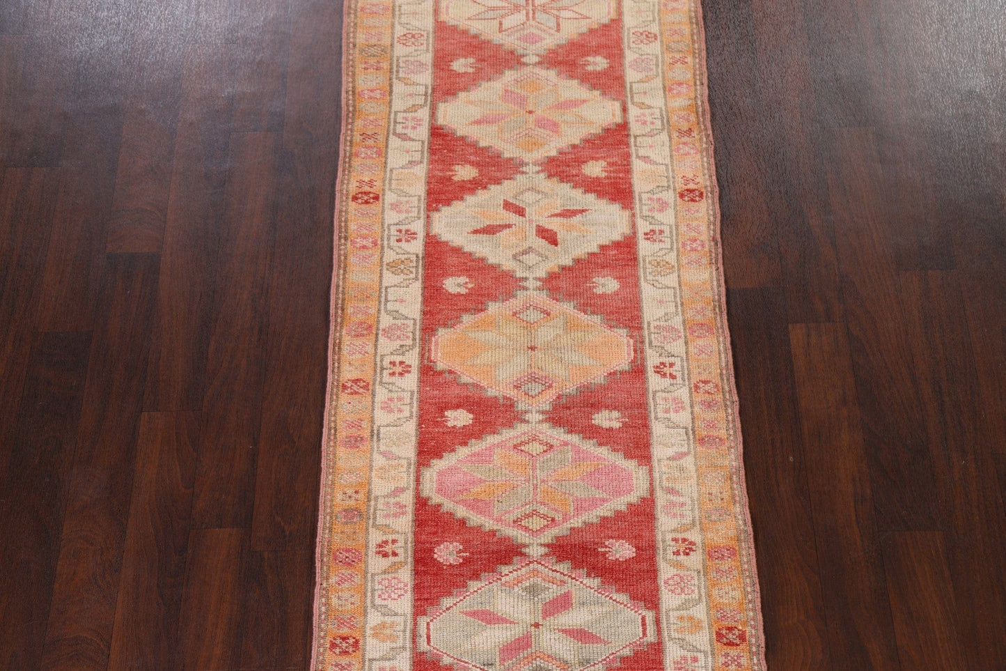 Geometric Red Anatolian Oriental Runner Rug 3x13