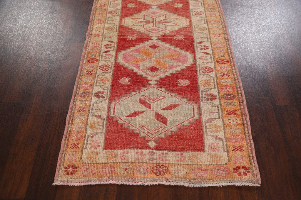 Geometric Red Anatolian Oriental Runner Rug 3x13