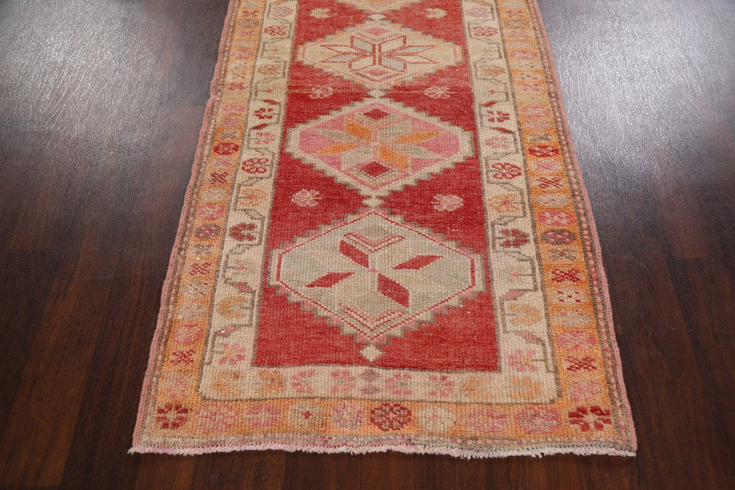 Geometric Red Anatolian Oriental Runner Rug 3x13