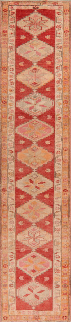 Geometric Red Anatolian Oriental Runner Rug 3x13