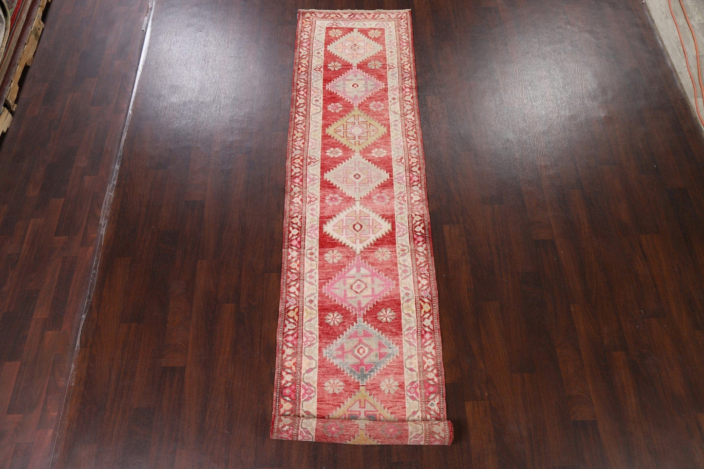 Geometric Red Anatolian Oriental Runner Rug 3x13