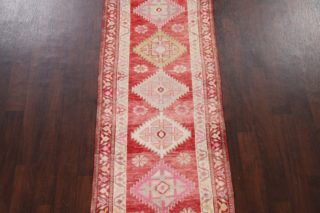 Geometric Red Anatolian Oriental Runner Rug 3x13