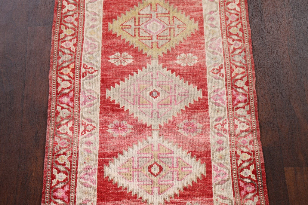 Geometric Red Anatolian Oriental Runner Rug 3x13