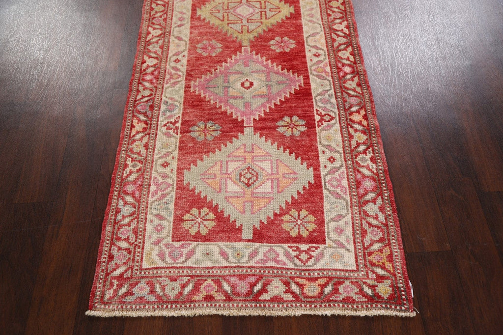 Geometric Red Anatolian Oriental Runner Rug 3x13