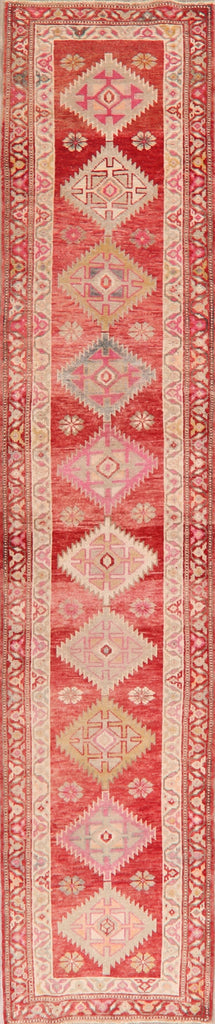 Geometric Red Anatolian Oriental Runner Rug 3x13