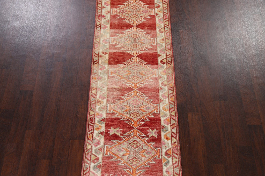 Distressed Geometric Anatolian Oriental Runner Rug 3x12