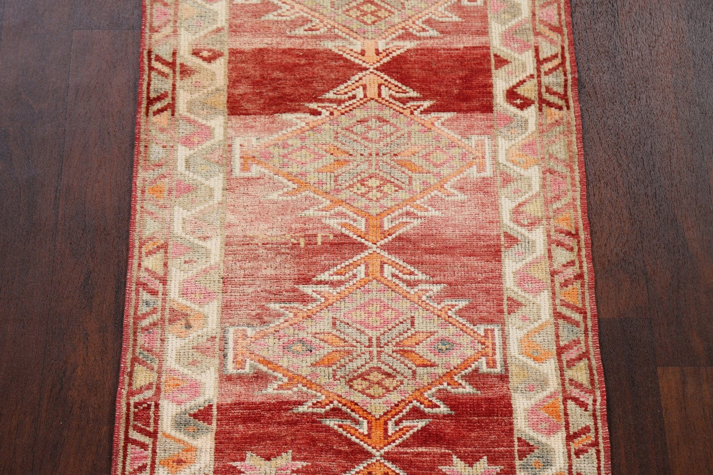 Distressed Geometric Anatolian Oriental Runner Rug 3x12