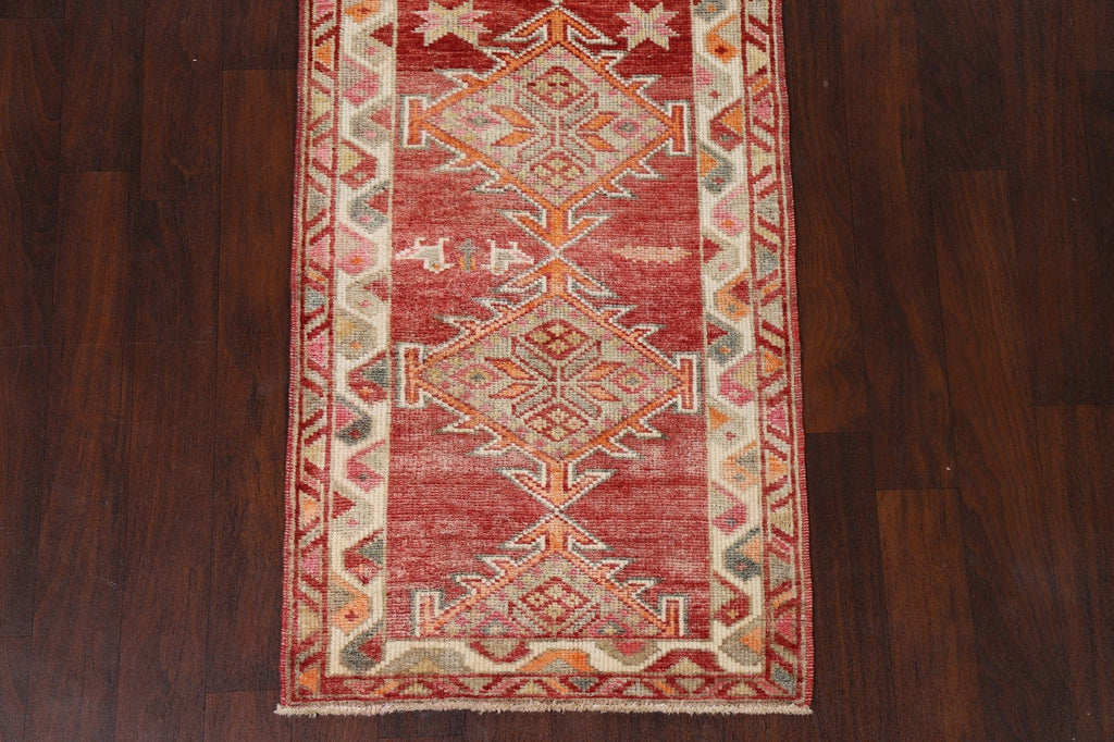 Distressed Geometric Anatolian Oriental Runner Rug 3x12