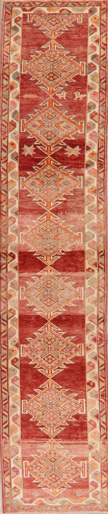 Distressed Geometric Anatolian Oriental Runner Rug 3x12