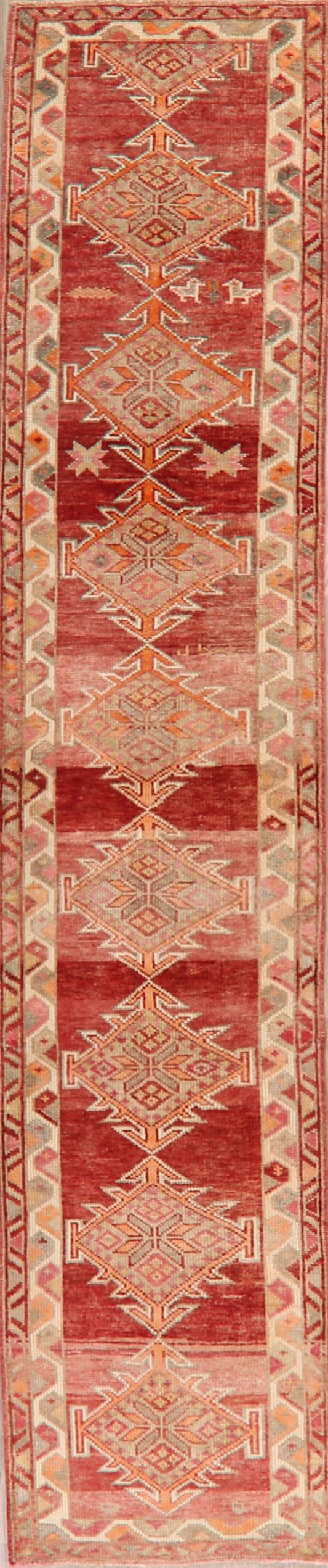 Distressed Geometric Anatolian Oriental Runner Rug 3x12