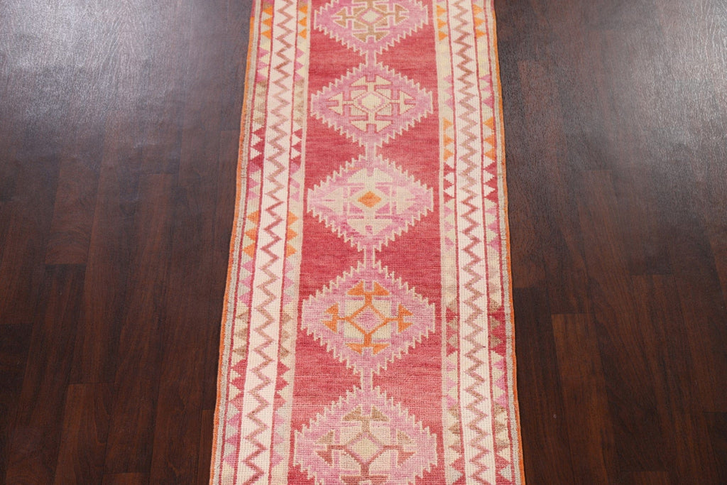 Geometric Red Anatolian Oriental Runner Rug 3x13