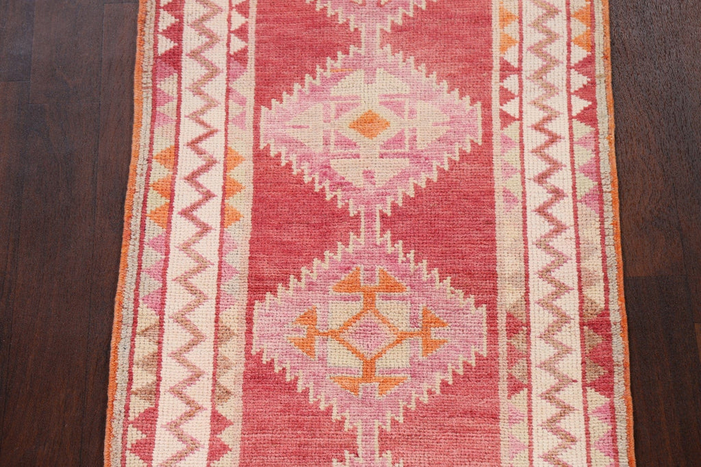 Geometric Red Anatolian Oriental Runner Rug 3x13