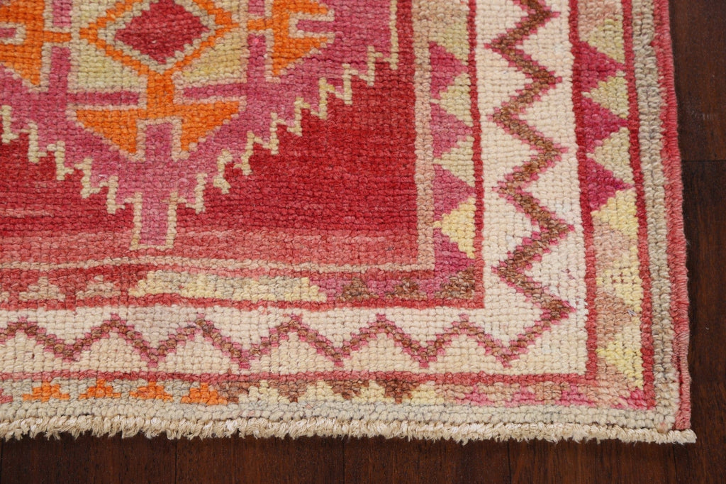 Geometric Red Anatolian Oriental Runner Rug 3x13