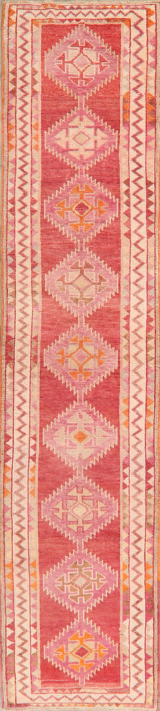 Geometric Red Anatolian Oriental Runner Rug 3x13