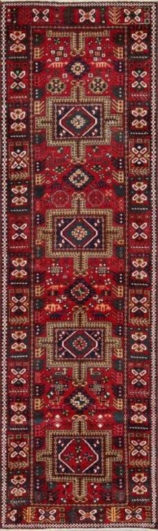 Vintage Karajeh Collection Red Wool Area Rug- 3' 2" X 10' 8"