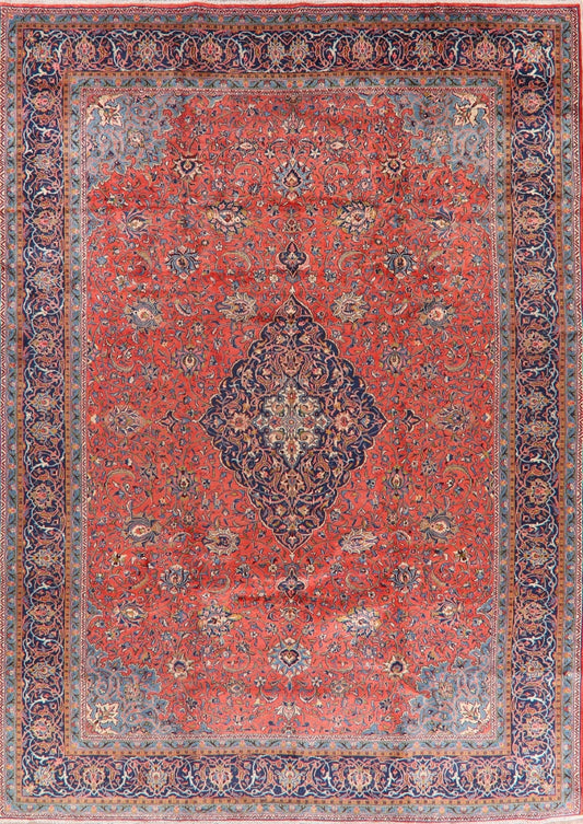 Coral Red Floral Sarouk Persian Area Rug 10x13