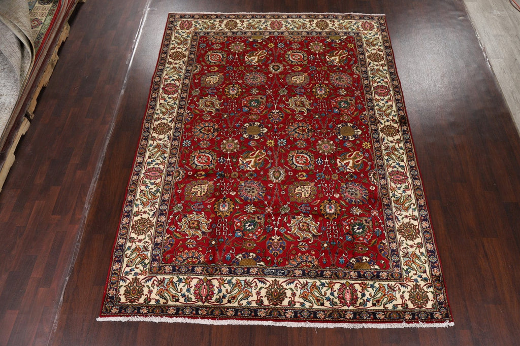 All-Over Floral Red Tabriz Persian Area Rug 8x11