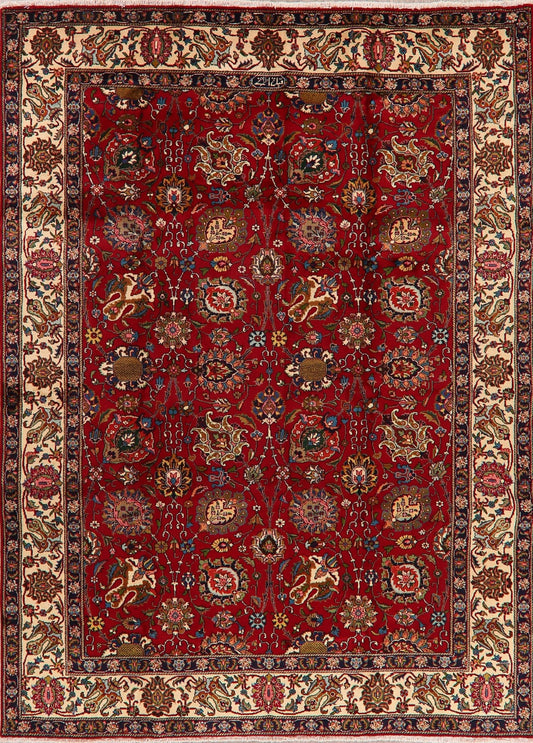 All-Over Floral Red Tabriz Persian Area Rug 8x11