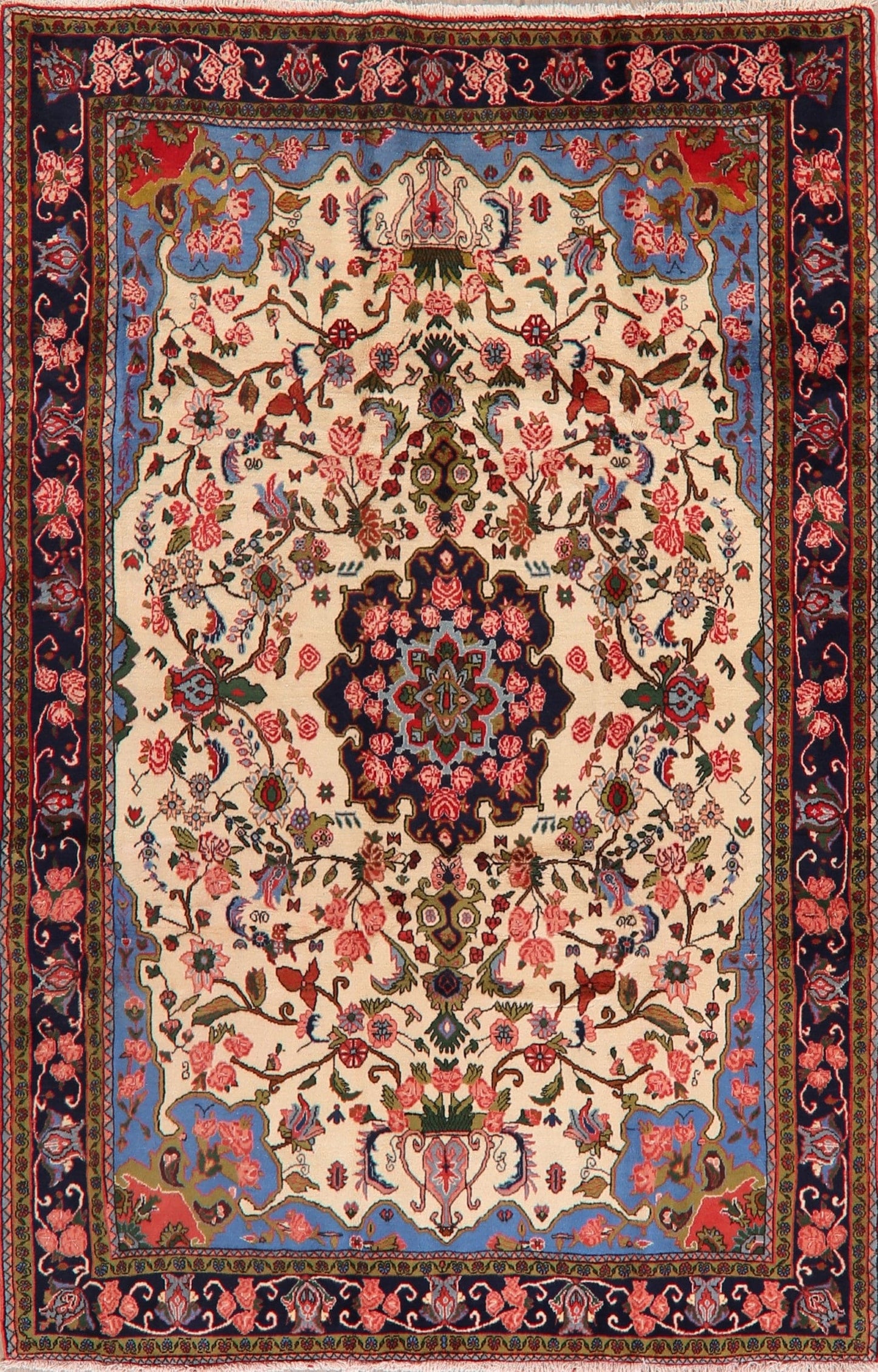 Floral Ivory Bidjar Persian Area Rug 7x9