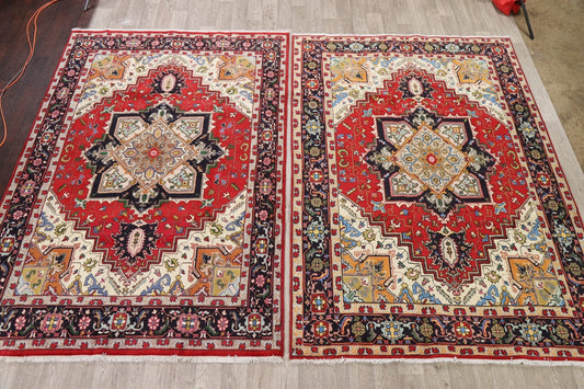 Pair of 2 Geometric Heriz Serapi Persian Area Rug 7x10