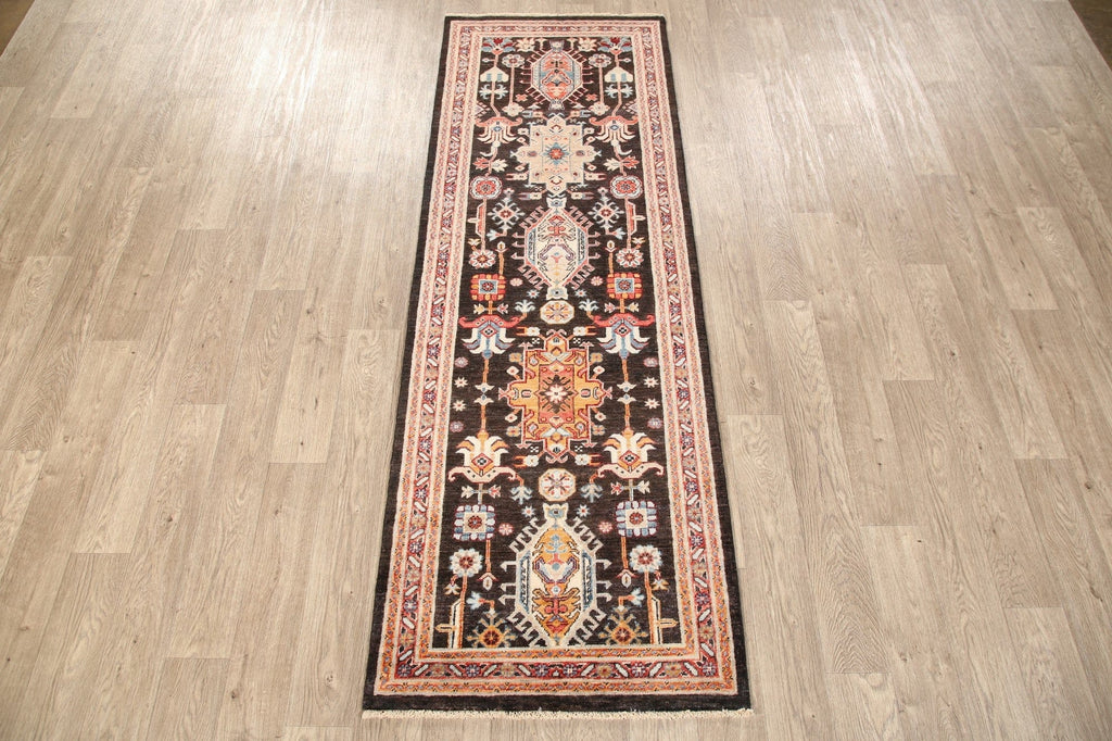 Brown Geometric Heriz Serapi Oriental Runner Rug 3x8