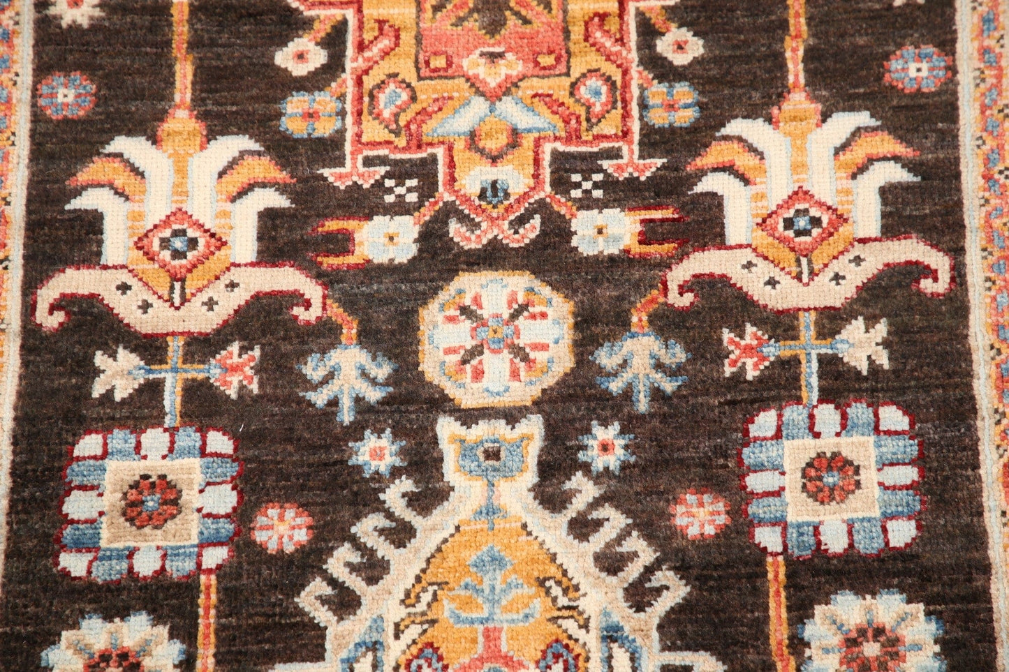 Brown Geometric Heriz Serapi Oriental Runner Rug 3x8