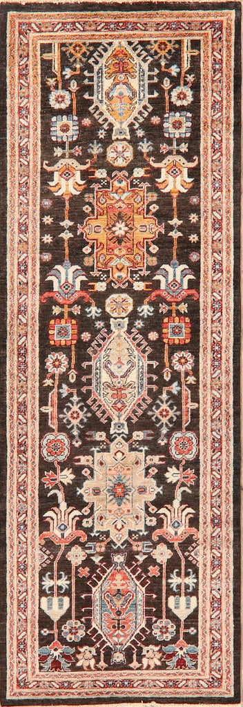 Brown Geometric Heriz Serapi Oriental Runner Rug 3x8