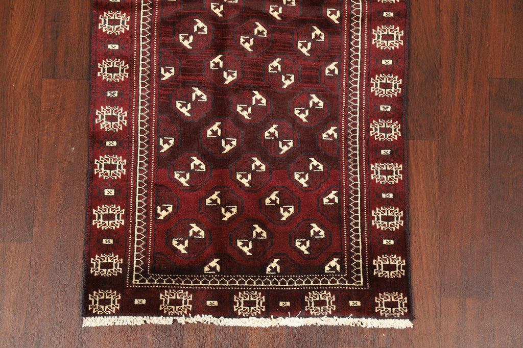 Geometric Red Balouch Persian Runner Rug 3x7