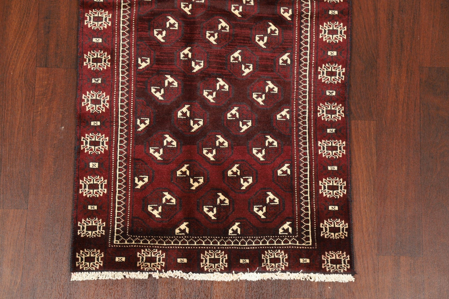 Geometric Red Balouch Persian Runner Rug 3x7