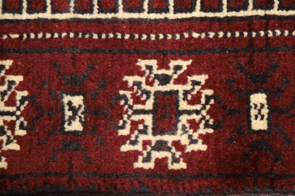 Geometric Red Balouch Persian Runner Rug 3x7