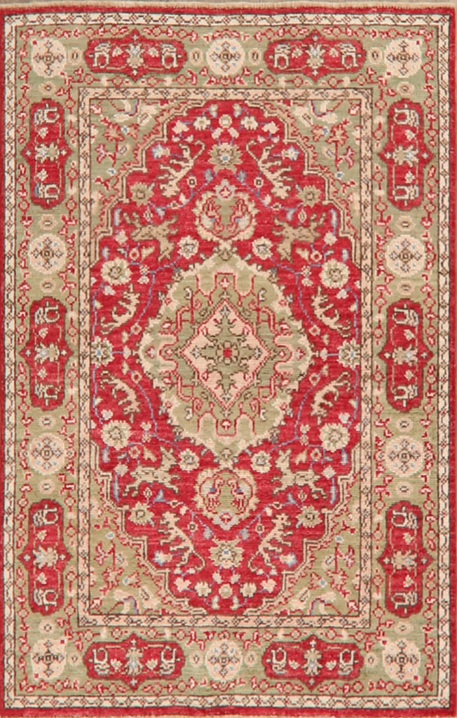 Vegetable Dye Geometric Oushak Turkish Area Rug 4x6