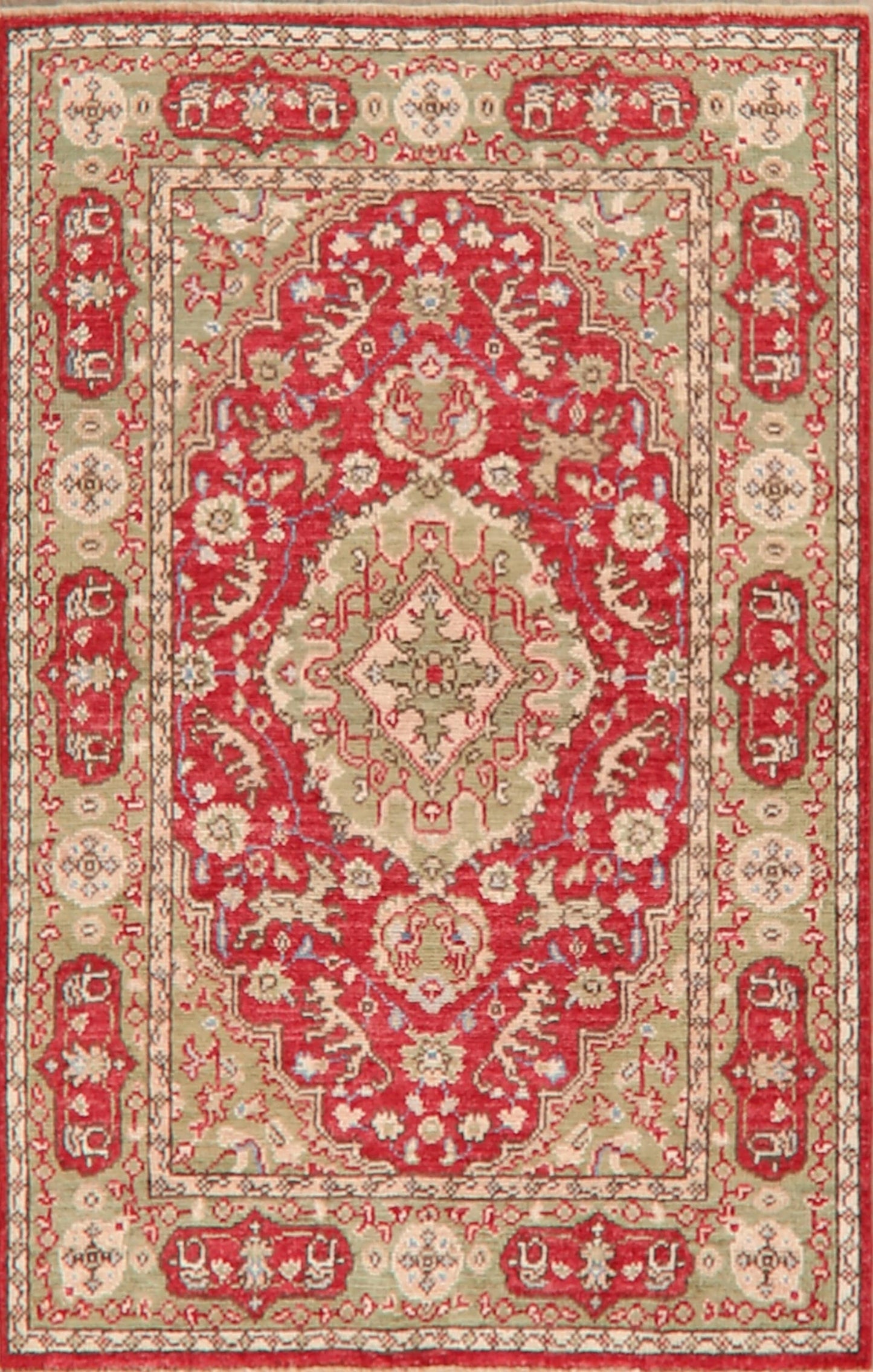 Vegetable Dye Geometric Oushak Turkish Area Rug 4x6