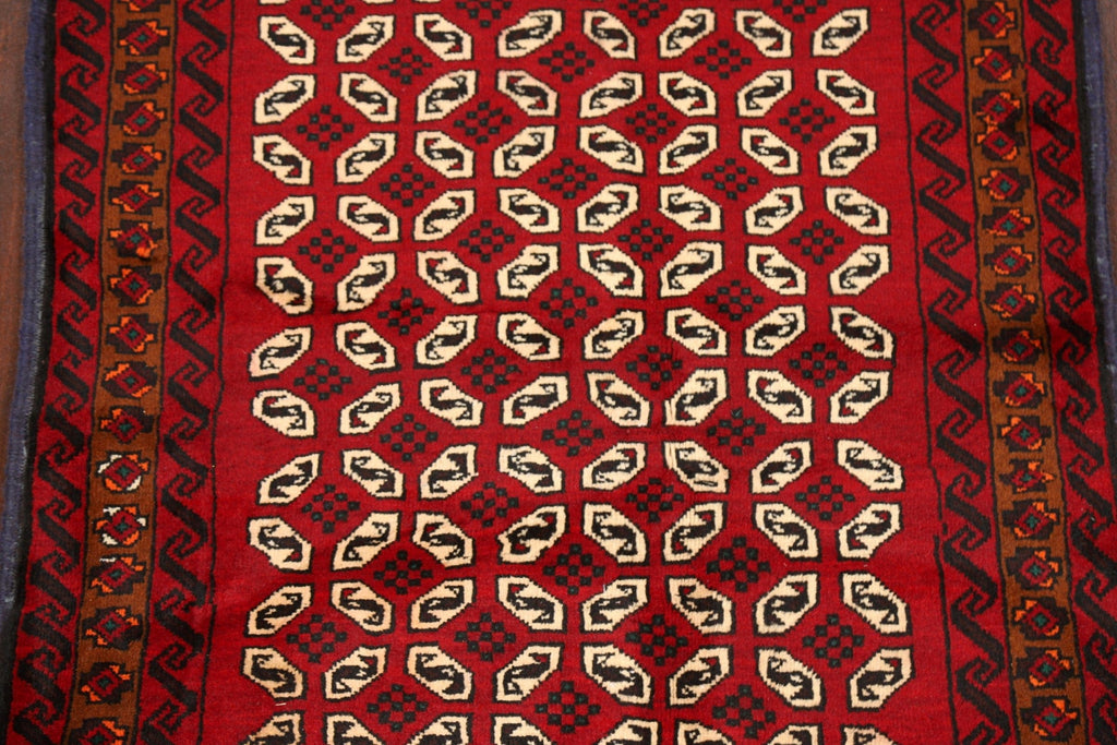 Geometric Red Balouch Oriental Area Rug 3x6