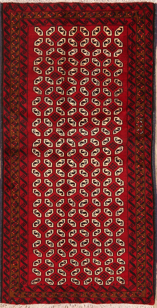 Geometric Red Balouch Oriental Area Rug 3x6