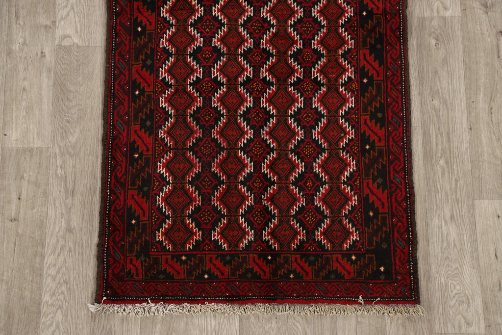 Geometric Red Balouch Oriental Area Rug 3x6