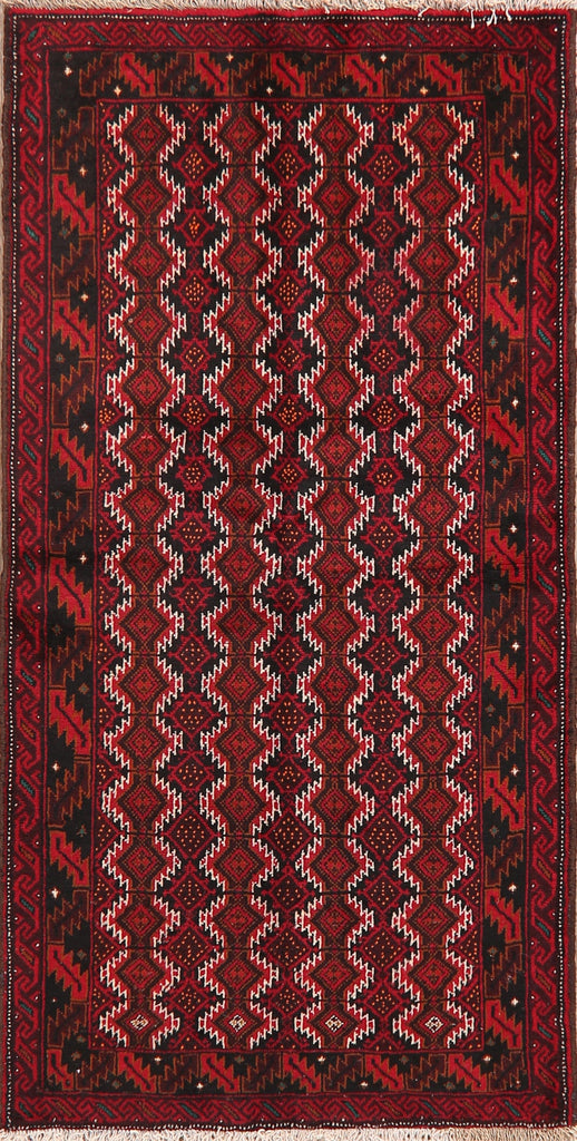 Geometric Red Balouch Oriental Area Rug 3x6