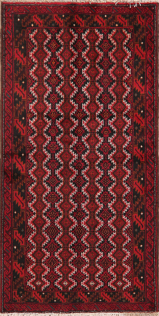 Geometric Red Balouch Oriental Area Rug 3x6