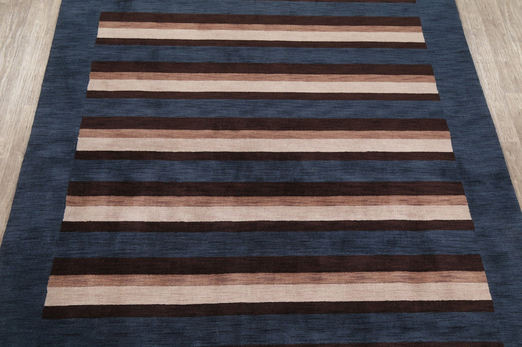 Navy Blue Striped Gabbeh Oriental Area Rug 9x12