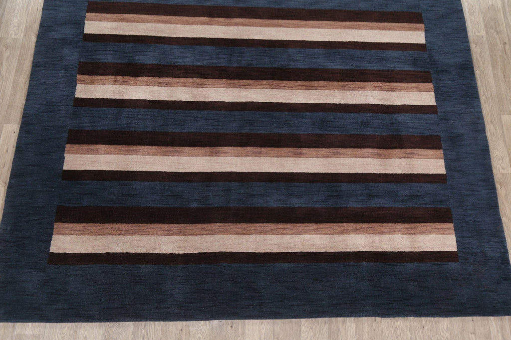 Navy Blue Striped Gabbeh Oriental Area Rug 9x12