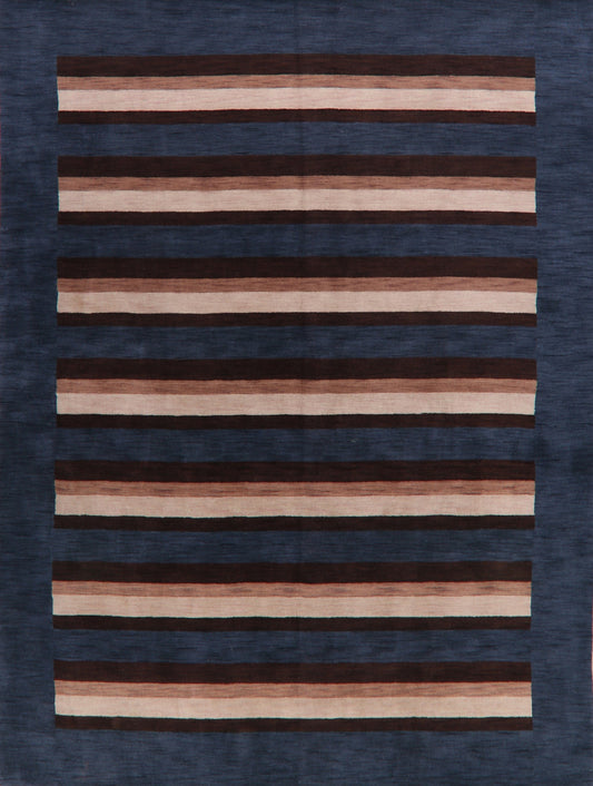 Navy Blue Striped Gabbeh Oriental Area Rug 9x12