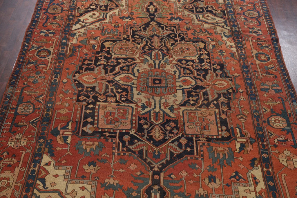 Pre-1900 Antique Vegetable Dye Heriz Serapi Persian Rug 10x15