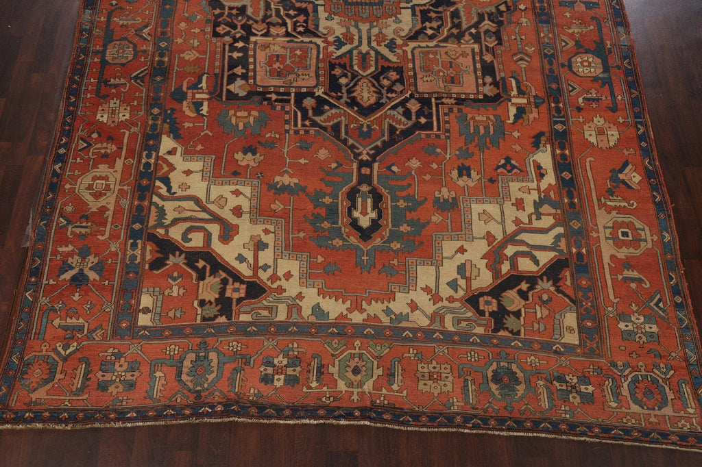 Pre-1900 Antique Vegetable Dye Heriz Serapi Persian Rug 10x15