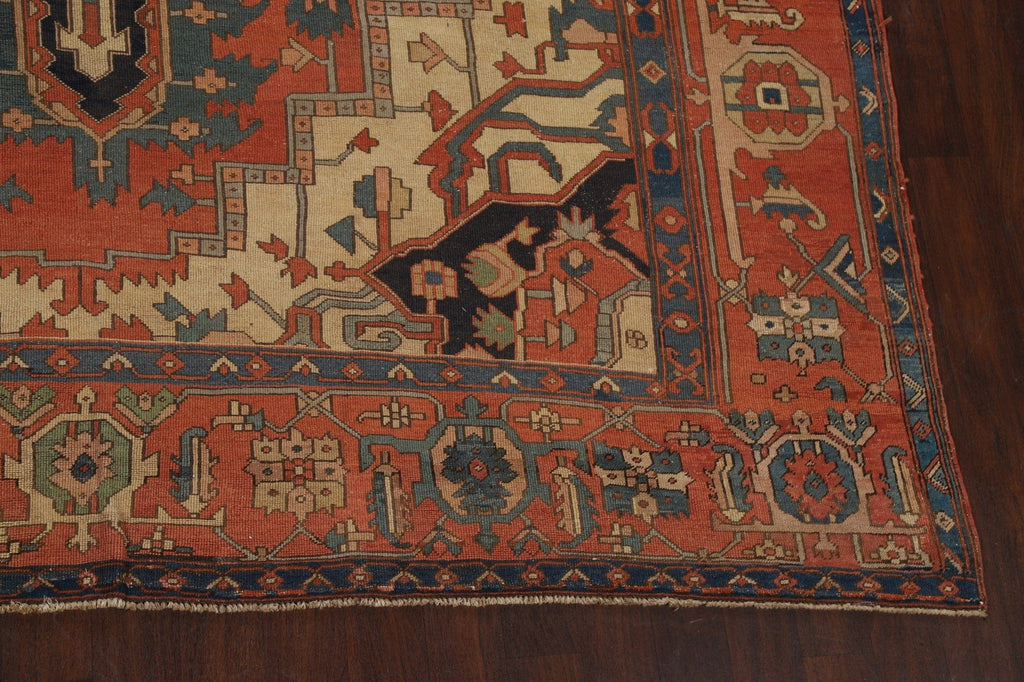 Pre-1900 Antique Vegetable Dye Heriz Serapi Persian Rug 10x15