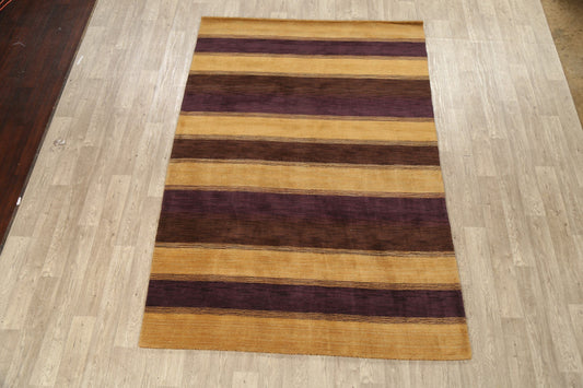 Gold & Purple Stripe Gabbeh Oriental Area Rug 6x9