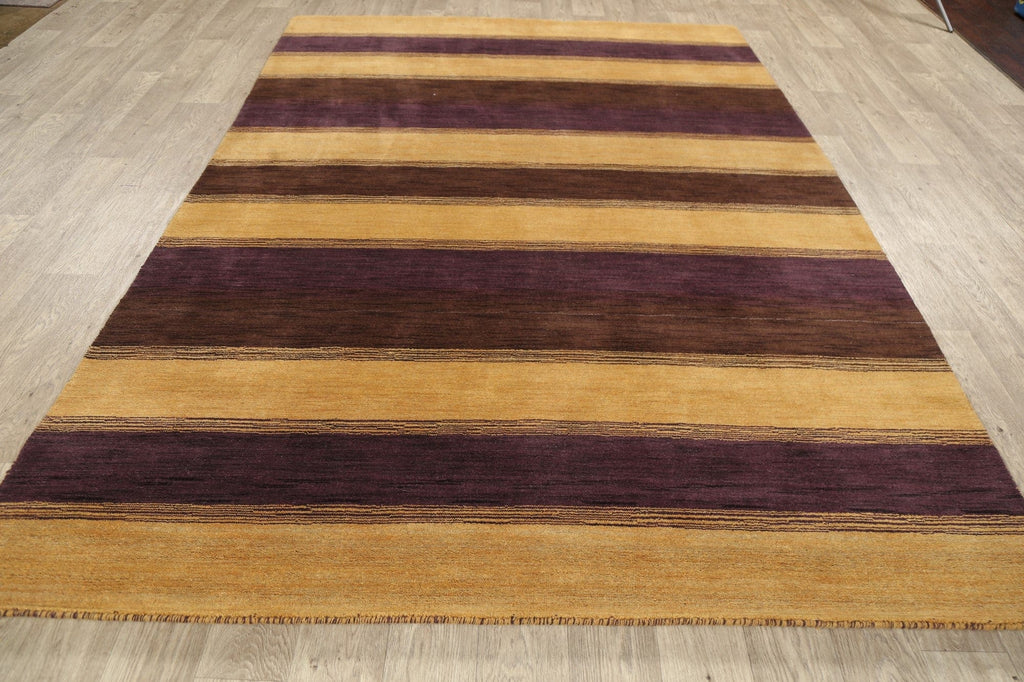 Gold & Purple Stripe Gabbeh Oriental Area Rug 6x9