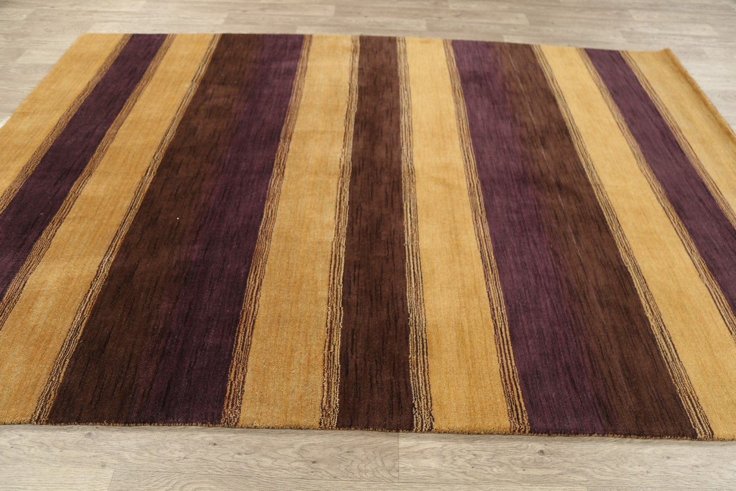 Gold & Purple Stripe Gabbeh Oriental Area Rug 6x9