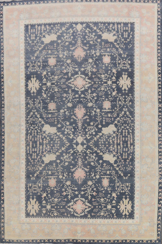 Vegetable Dye Geometric Oushak Turkish Area Rug 9x12