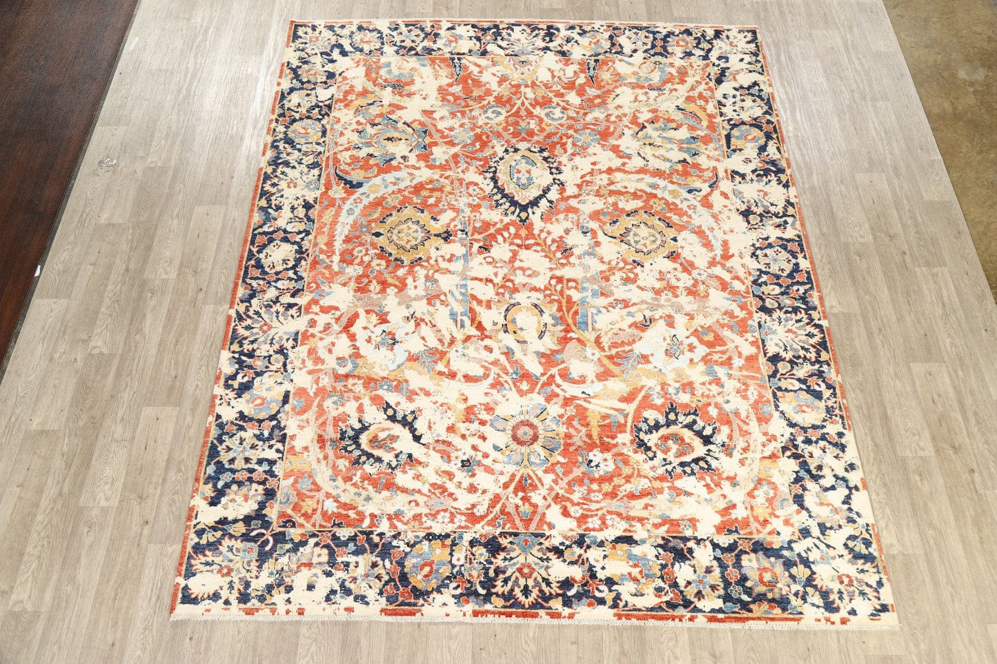 Rust/Blue Floral Ziegler Distressed Area Rug 8x10