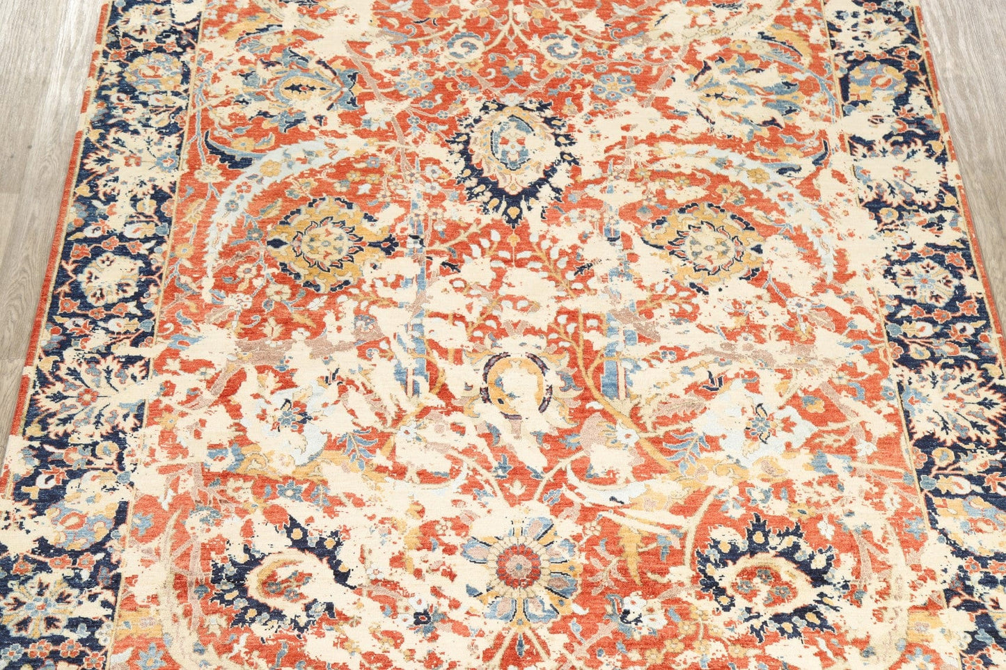 Rust/Blue Floral Ziegler Distressed Area Rug 8x10